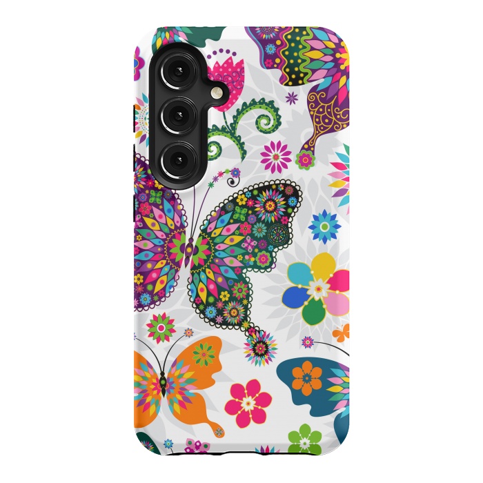 Galaxy S24 StrongFit Cute Butterflies and Flowers in Different Colors by ArtsCase