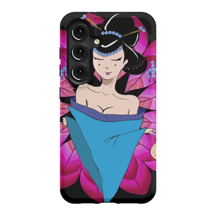 Galaxy S24 StrongFit Geisha Girl with Lantern on Leaves by ArtsCase