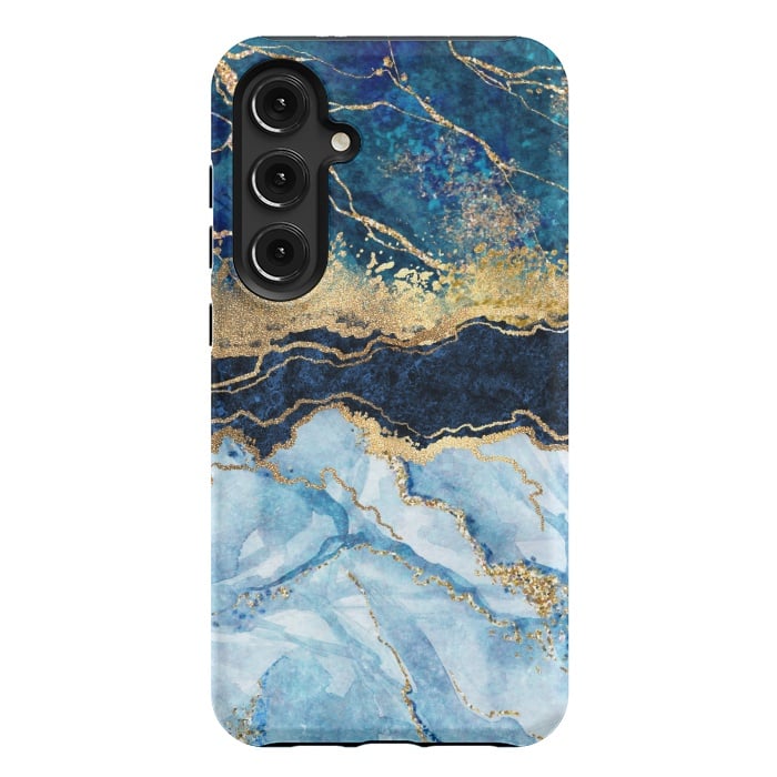 Galaxy S24 Plus StrongFit Abstract Background Blue Marble and Glossy Decoration by ArtsCase
