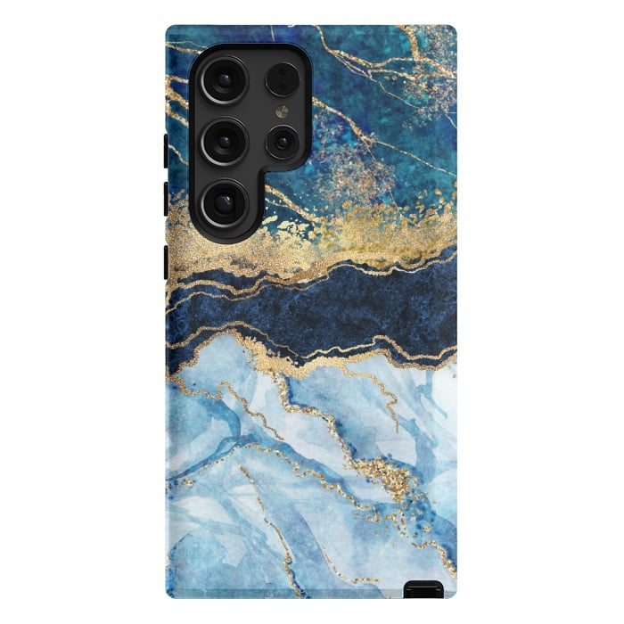 Galaxy S24 Ultra StrongFit Abstract Background Blue Marble and Glossy Decoration by ArtsCase