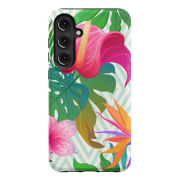 Galaxy S24 Plus StrongFit Exotic Flowers and Leaves in Geometric Decoration by ArtsCase
