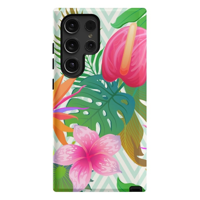 Galaxy S24 Ultra StrongFit Exotic Flowers and Leaves in Geometric Decoration by ArtsCase