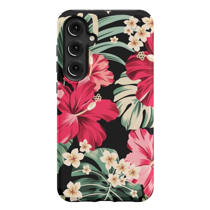 Galaxy S24 Plus StrongFit Exotic Tropical Hawaiian Hibiscus Flowers and Palms by ArtsCase