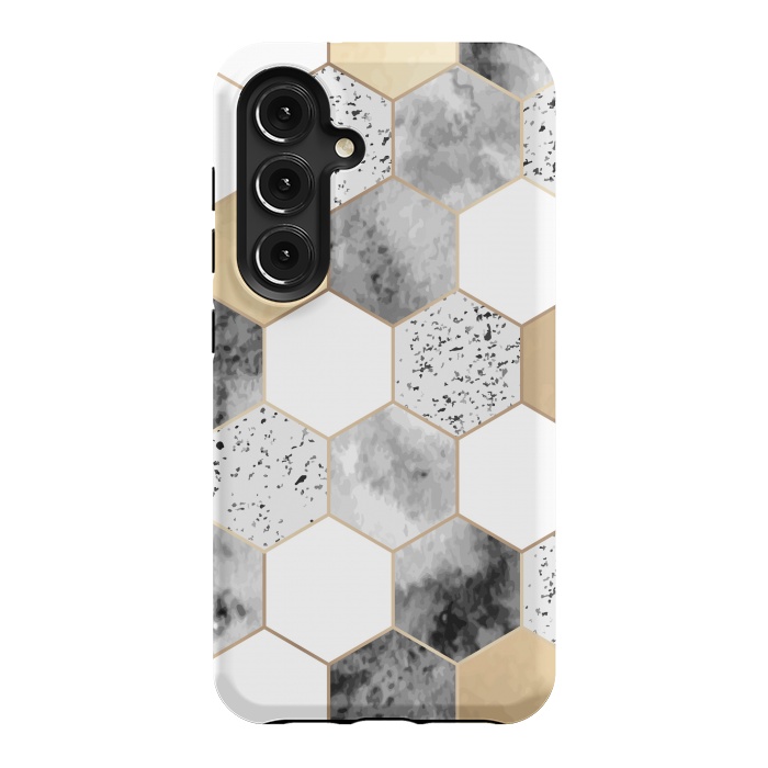 Galaxy S24 StrongFit Grey Marble and Watercolour Polygons by ArtsCase