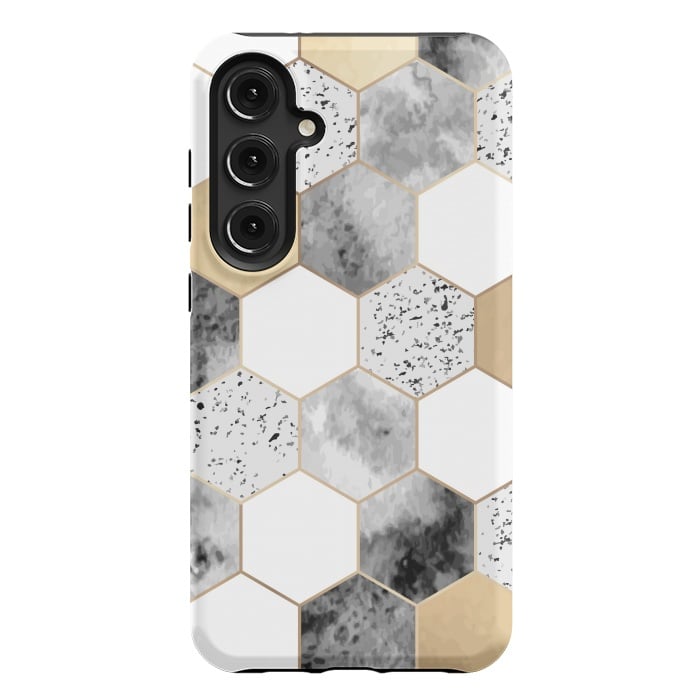 Galaxy S24 Plus StrongFit Grey Marble and Watercolour Polygons by ArtsCase