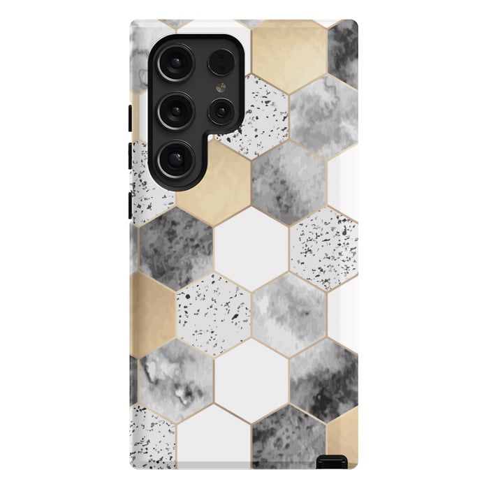 Galaxy S24 Ultra StrongFit Grey Marble and Watercolour Polygons by ArtsCase