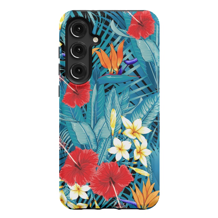 Galaxy S24 Plus StrongFit Tropical Flowers Hibiscus Frangipani Heliconias by ArtsCase