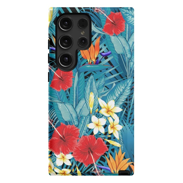 Galaxy S24 Ultra StrongFit Tropical Flowers Hibiscus Frangipani Heliconias by ArtsCase