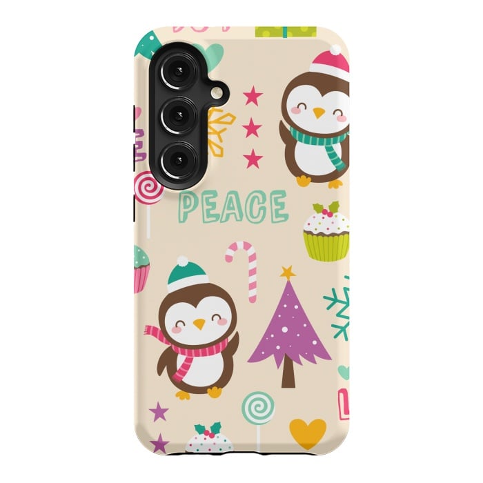 Galaxy S24 StrongFit Colorful Cute Penguin and Pecorative Elements for Christmas by ArtsCase