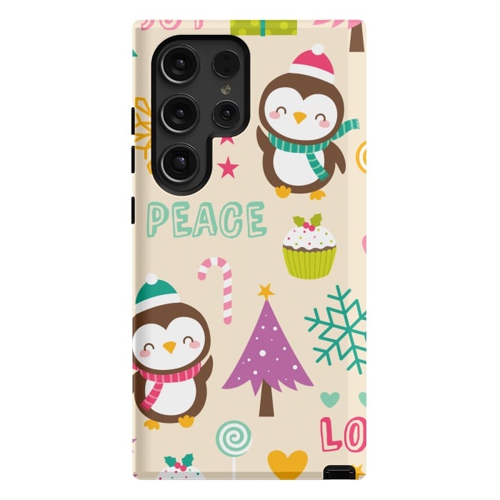 Galaxy S24 Ultra StrongFit Colorful Cute Penguin and Pecorative Elements for Christmas by ArtsCase