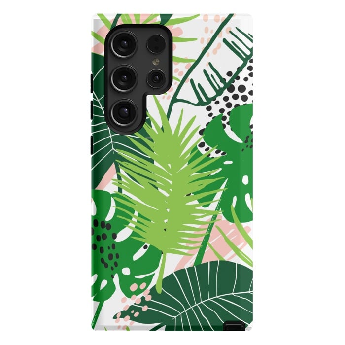 Galaxy S24 Ultra StrongFit Seamless Exotic Pattern with Green Tropical Leaves by ArtsCase