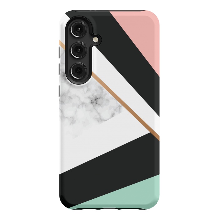 Galaxy S24 Plus StrongFit Vector Marble Texture Design with Golden Geometric Lines by ArtsCase