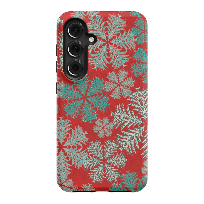 Galaxy S24 StrongFit Xmas Snowflakes Red Aqua by Lotti Brown