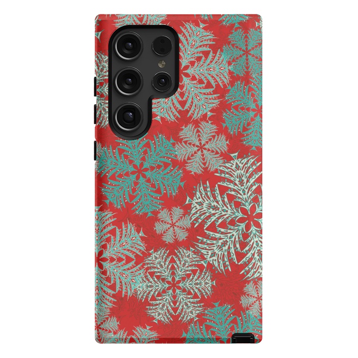 Galaxy S24 Ultra StrongFit Xmas Snowflakes Red Aqua by Lotti Brown
