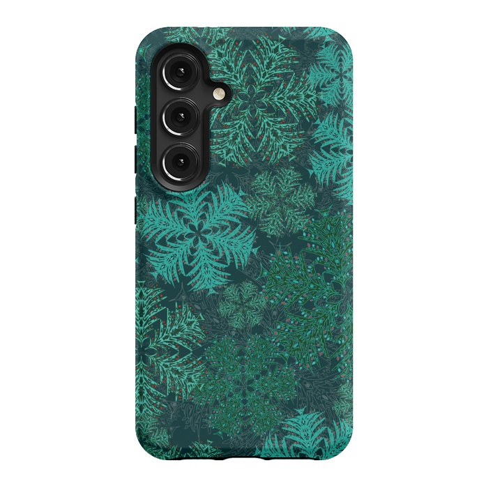 Galaxy S24 StrongFit Xmas Snowflakes Teal by Lotti Brown