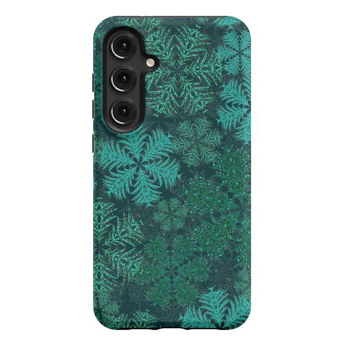 Galaxy S24 Plus StrongFit Xmas Snowflakes Teal by Lotti Brown