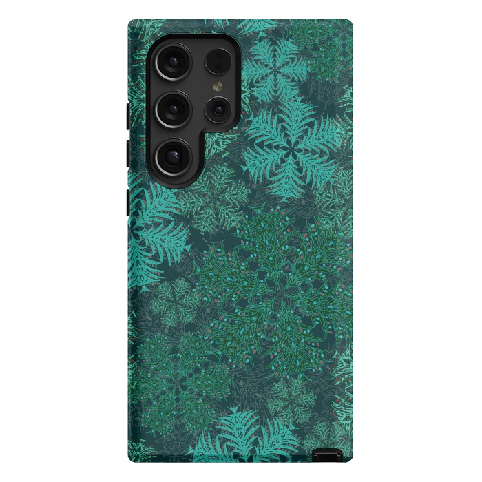 Galaxy S24 Ultra StrongFit Xmas Snowflakes Teal by Lotti Brown