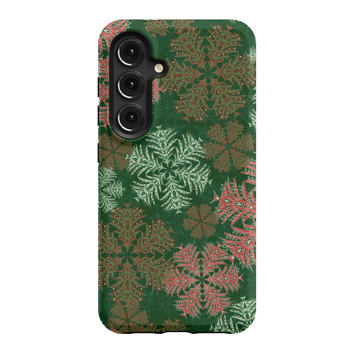Galaxy S24 StrongFit Xmas Snowflakes Red & Green by Lotti Brown