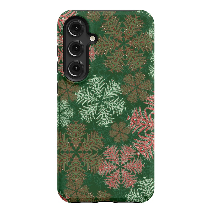 Galaxy S24 Plus StrongFit Xmas Snowflakes Red & Green by Lotti Brown