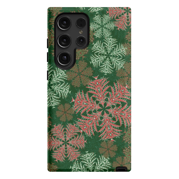 Galaxy S24 Ultra StrongFit Xmas Snowflakes Red & Green by Lotti Brown
