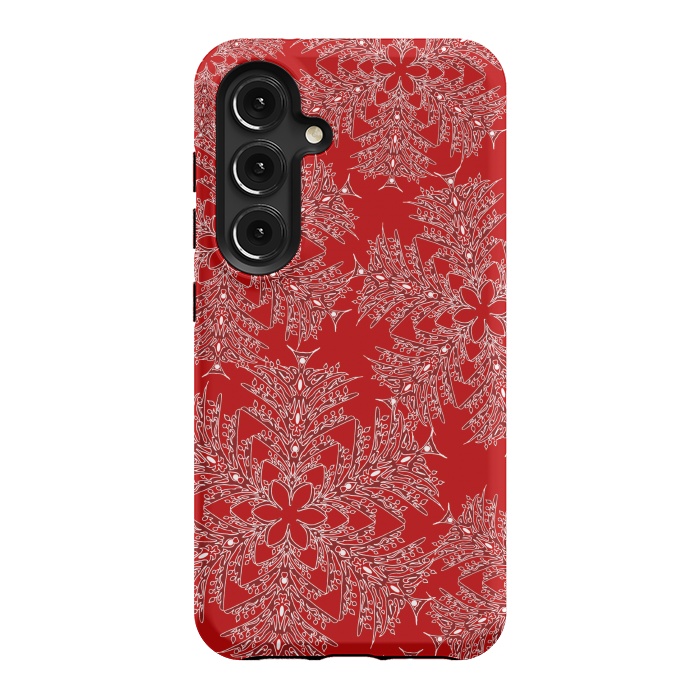 Galaxy S24 StrongFit Holiday Mandalas (Red/White) by Lotti Brown