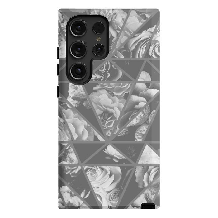 Galaxy S24 Ultra StrongFit Gray rose petals geo collage by Oana 