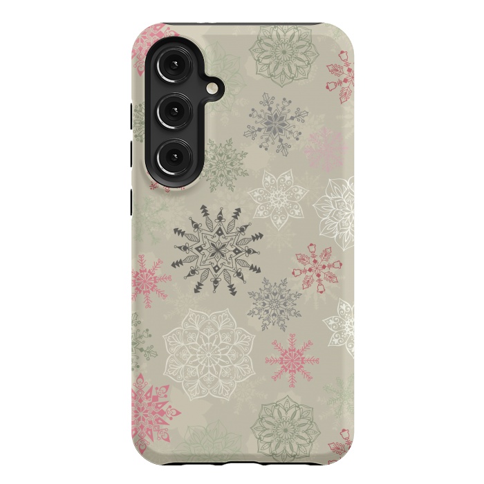 Galaxy S24 Plus StrongFit Christmas Snowflakes on Light Green by Paula Ohreen