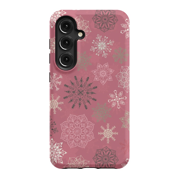Galaxy S24 StrongFit Christmas Snowflakes on Pink by Paula Ohreen