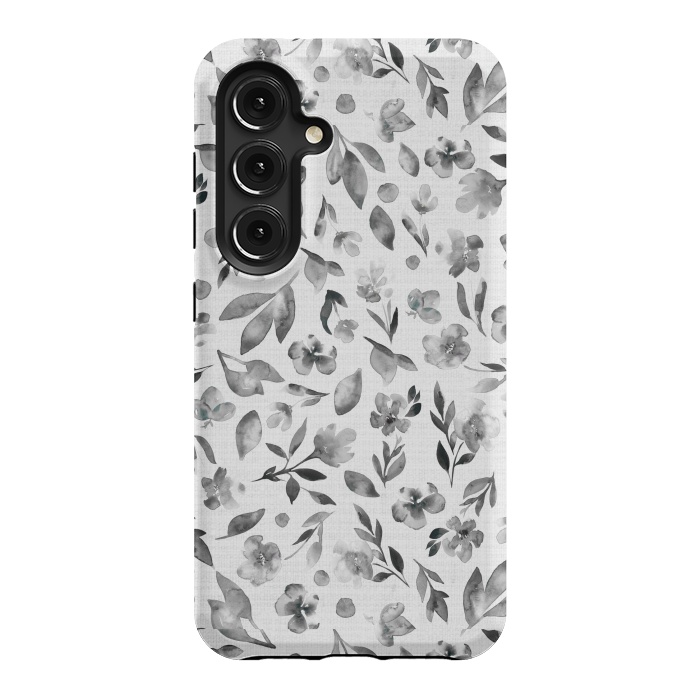 Galaxy S24 StrongFit Watercolor Textured Floral Toss - Black and White by Paula Ohreen