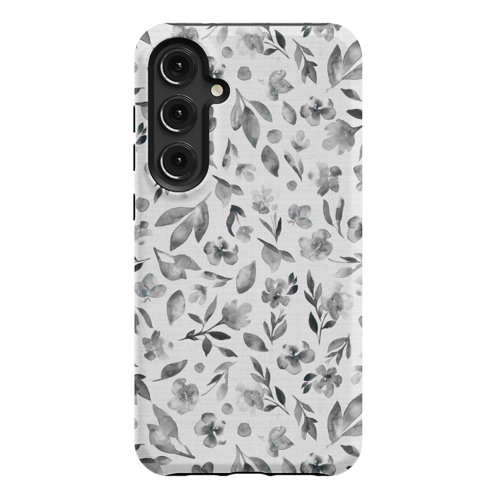 Galaxy S24 Plus StrongFit Watercolor Textured Floral Toss - Black and White by Paula Ohreen