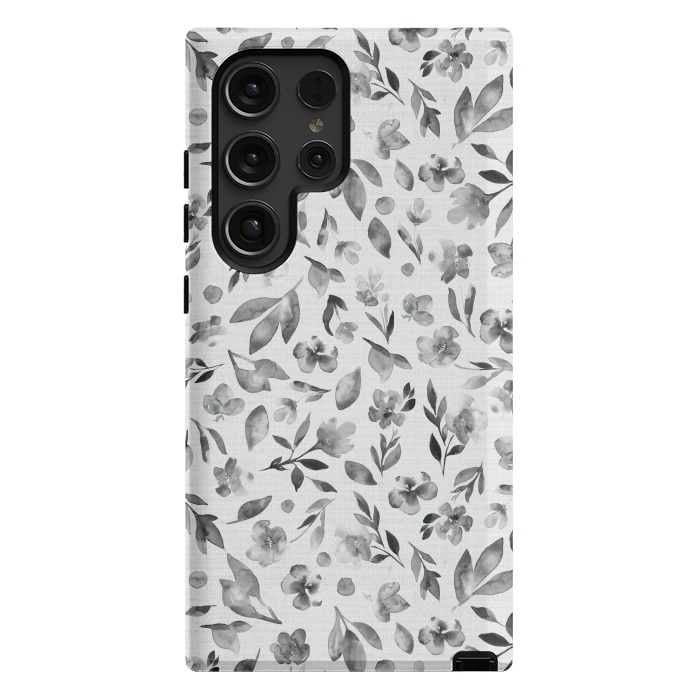 Galaxy S24 Ultra StrongFit Watercolor Textured Floral Toss - Black and White by Paula Ohreen