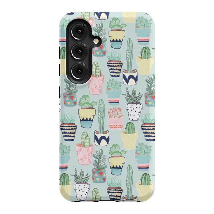 Galaxy S24 StrongFit Cute Cacti In Pots on Mint Green by Tangerine-Tane
