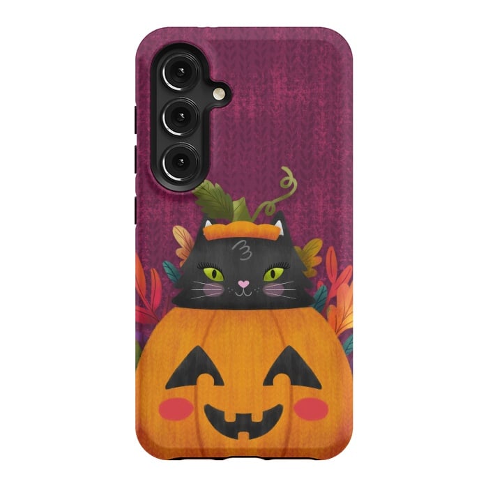 Galaxy S24 StrongFit Pumpkin Kitty Peekaboo by Noonday Design