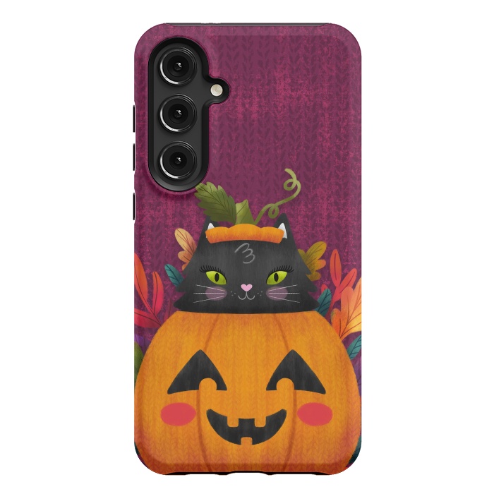 Galaxy S24 Plus StrongFit Pumpkin Kitty Peekaboo by Noonday Design