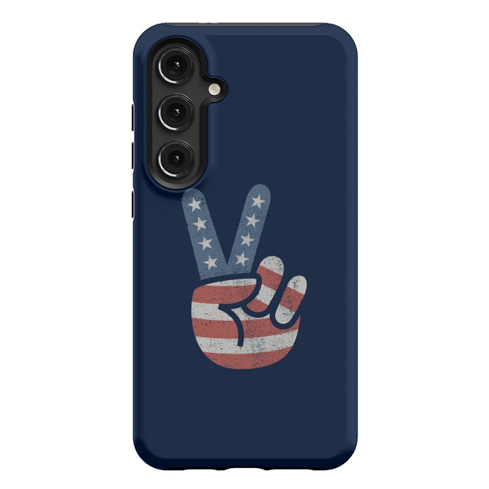 Galaxy S24 Plus StrongFit Peace Love Hand USA Flag Vintage Solid by Vó Maria
