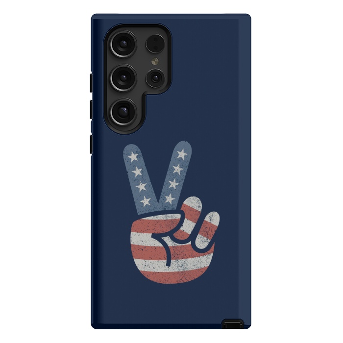 Galaxy S24 Ultra StrongFit Peace Love Hand USA Flag Vintage Solid by Vó Maria