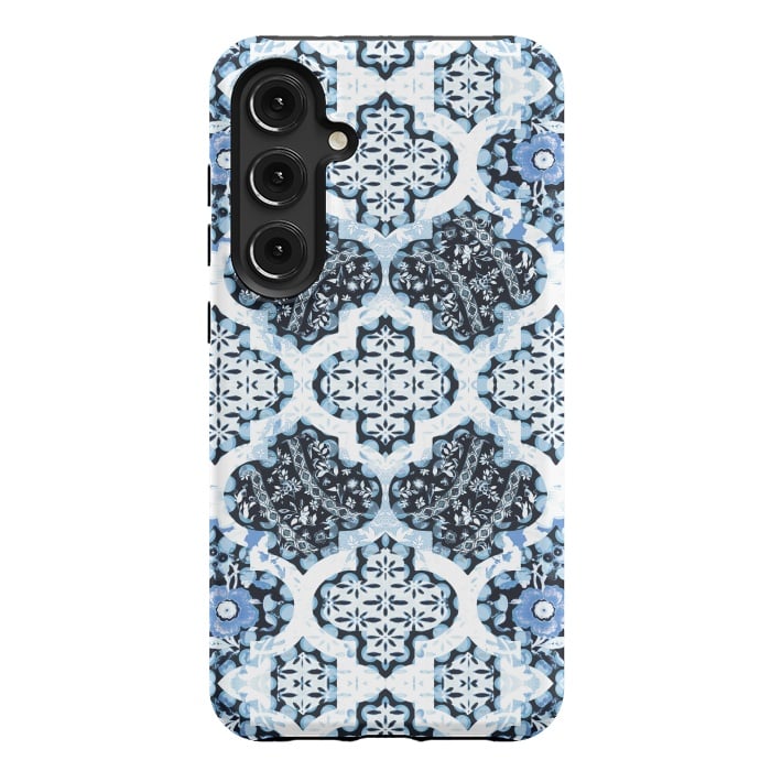 Galaxy S24 Plus StrongFit Blue white Moroccan decorative mosaic by Oana 