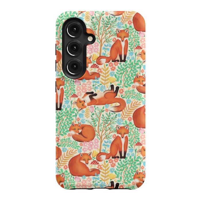 Galaxy S24 StrongFit Little Foxes in a Fantasy Forest on Cream by Tangerine-Tane