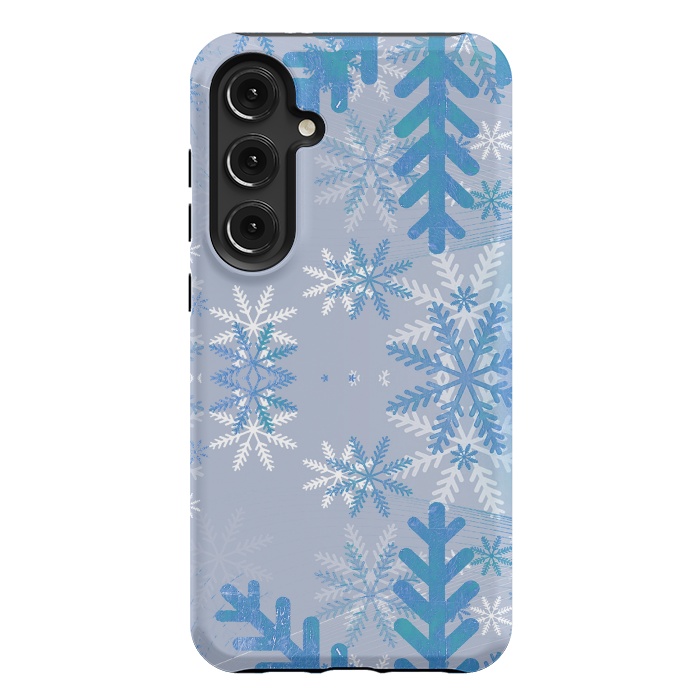 Galaxy S24 Plus StrongFit Baby blue snowflakes Christmas pattern by Oana 