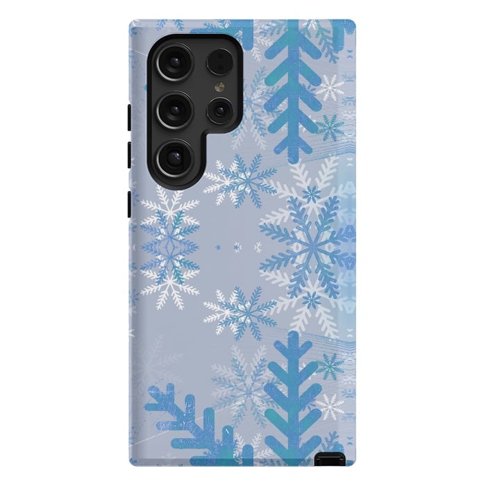 Galaxy S24 Ultra StrongFit Baby blue snowflakes Christmas pattern by Oana 