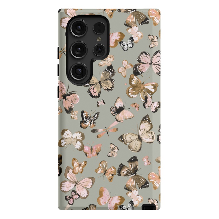 Galaxy S24 Ultra StrongFit Watercolor Butterflies Beige Gold by Ninola Design