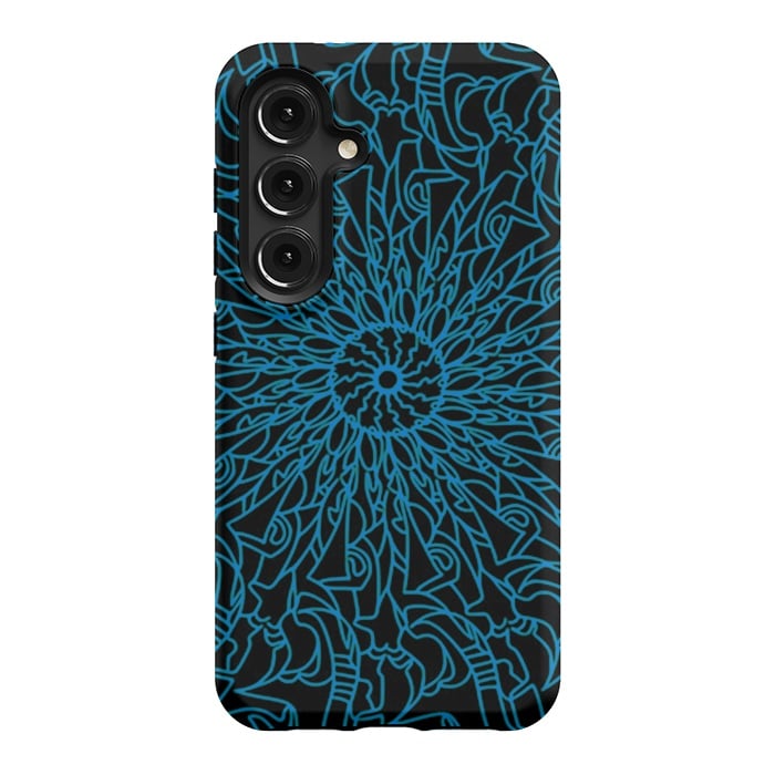 Galaxy S24 StrongFit Blue intricate pattern floral mandala geometry by Josie