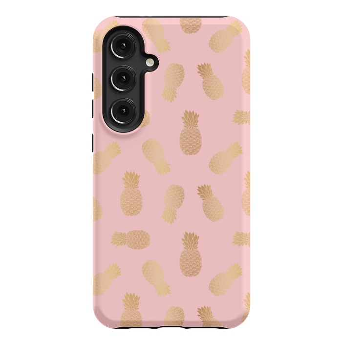 Galaxy S24 Plus StrongFit Pink and Gold Pineapples by Julie Erin Designs