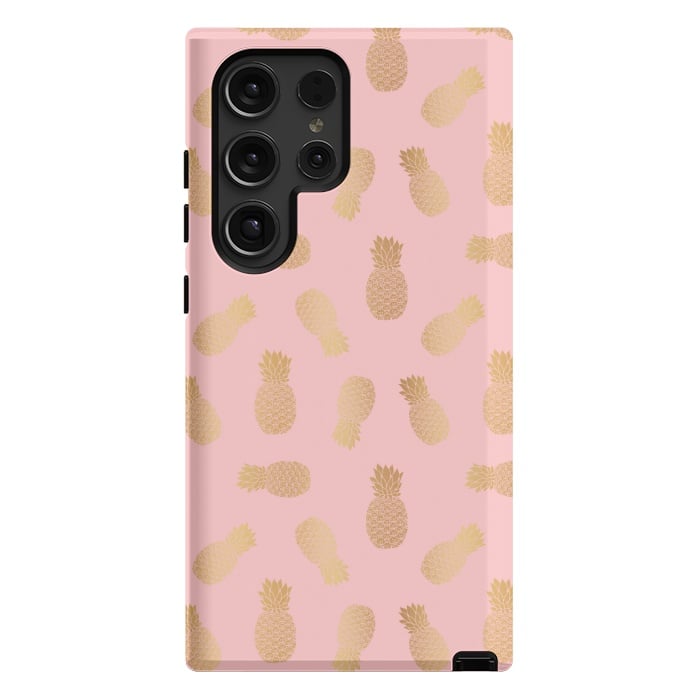 Galaxy S24 Ultra StrongFit Pink and Gold Pineapples by Julie Erin Designs