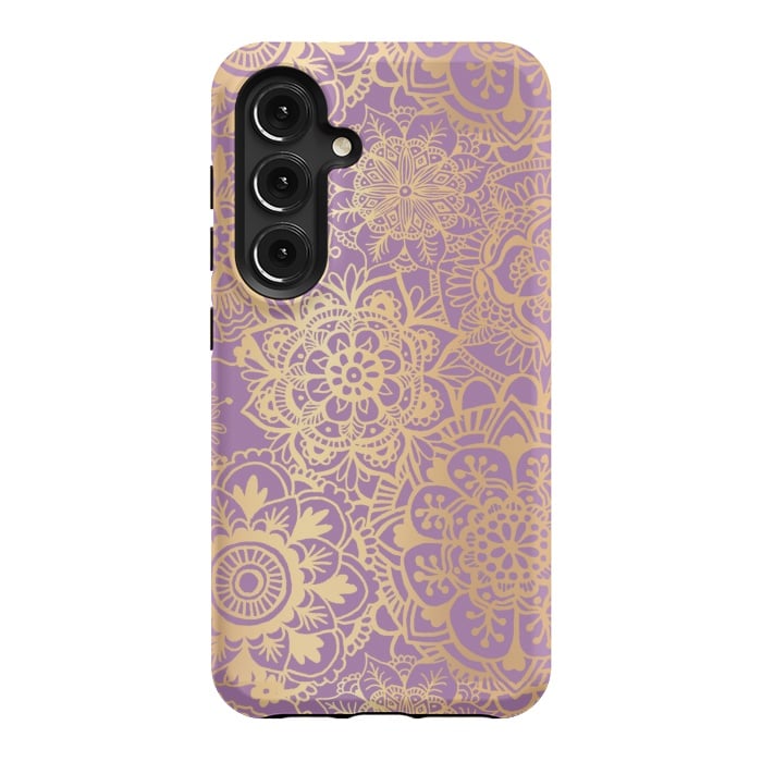 Galaxy S24 StrongFit Light Purple and Gold Mandala Pattern by Julie Erin Designs