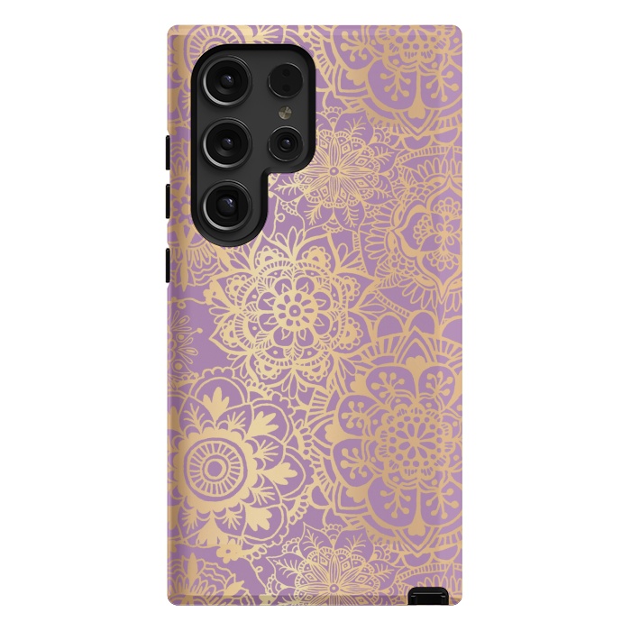Galaxy S24 Ultra StrongFit Light Purple and Gold Mandala Pattern by Julie Erin Designs