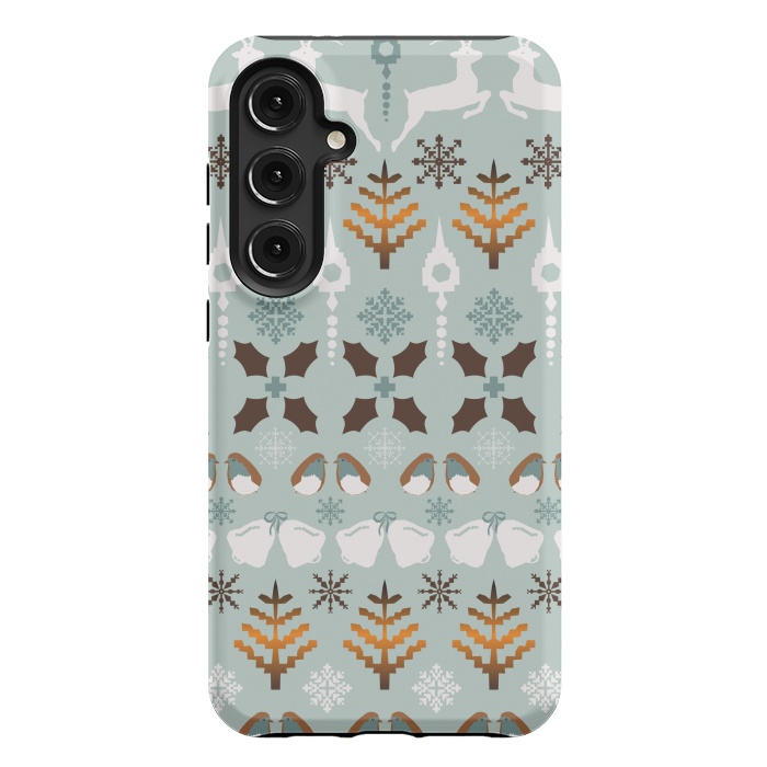 Galaxy S24 Plus StrongFit Fair Isle Christmas in blue and brown by Paula Ohreen