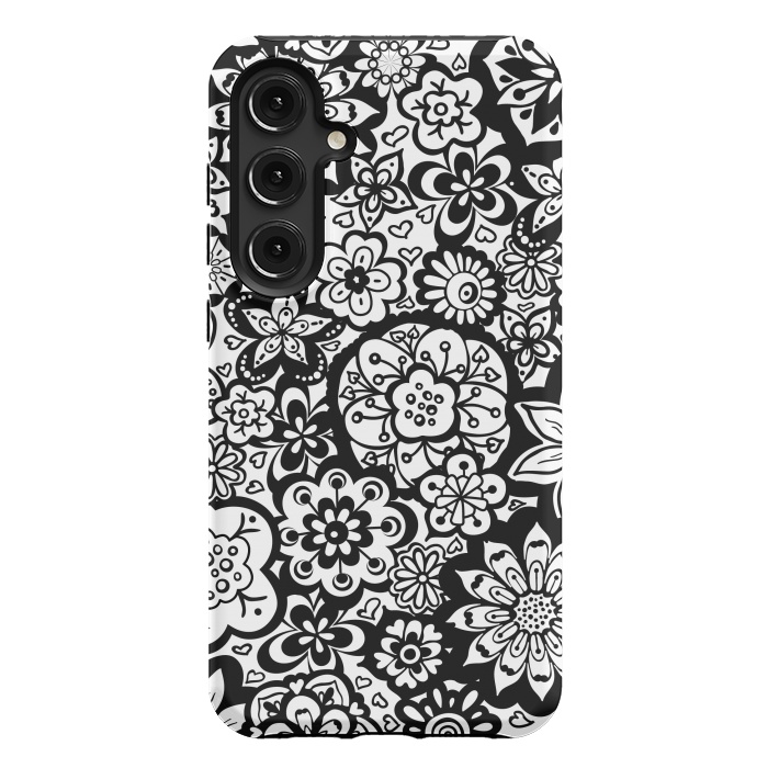 Galaxy S24 Plus StrongFit Beautiful Bouquet of Blooms-Black and White by Paula Ohreen