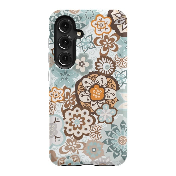 Galaxy S24 StrongFit Beautiful Bouquet of Blooms-Blue and Brown by Paula Ohreen