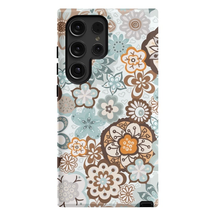 Galaxy S24 Ultra StrongFit Beautiful Bouquet of Blooms-Blue and Brown by Paula Ohreen